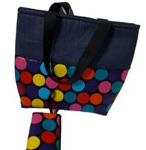 Womens multicolor polka denim bag